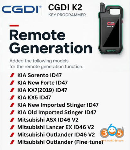 Illustration for CGDI K2 Update Kia ID47 Mitsubishi ID46 Remote Generation
