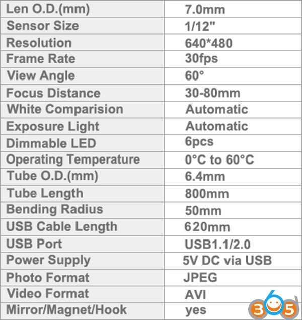 OBDSTAR ET-108 USB Inspection Camera for OBDSTAR X300 Tablet