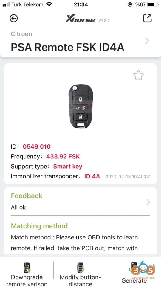 Xhorse Psa Remote Fsk Id4a