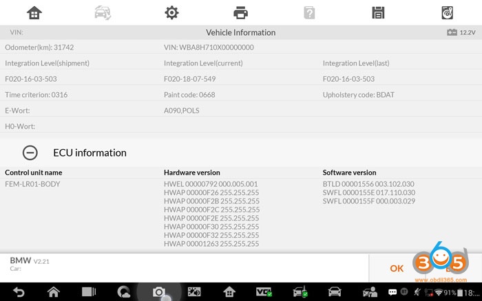 
			Autel MaxiIM IM608 BMW FEM BDC Function List		