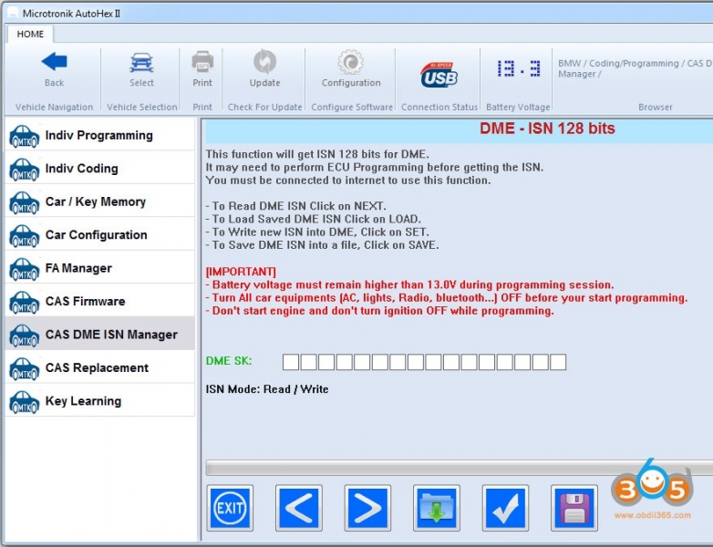 
			AutoHex II Read and Write BMW ISN from DME DDE		