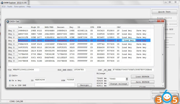 
			BMW Explorer Write Keys CAS3+ Software Version above ISTA 43		