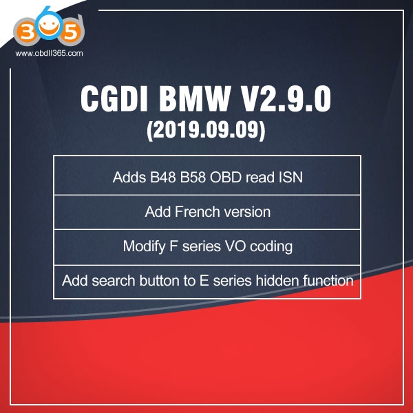 
			CGDI BMW V2.9.0 adds B48 B58 ISN OBD Reading		
