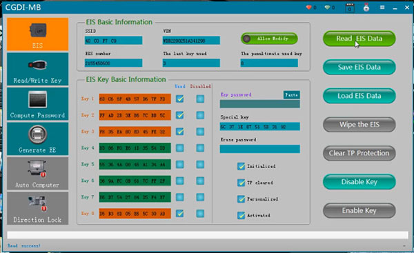 
			CGDI Prog MB Quick Test: Read EZS, Calculate Pass and Write Key		