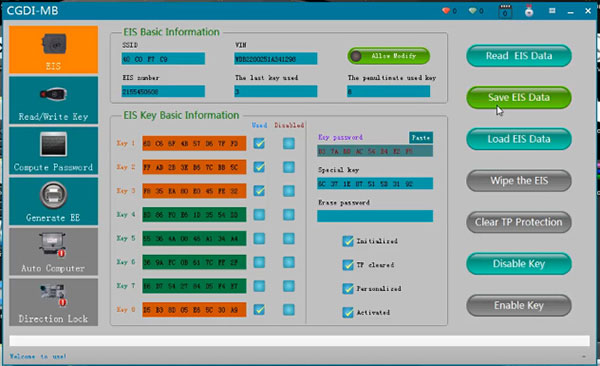 
			CGDI Prog MB Quick Test: Read EZS, Calculate Pass and Write Key		