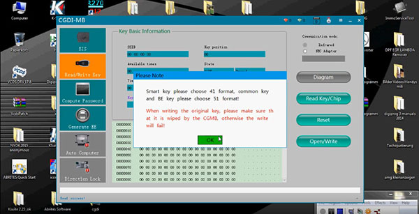 
			CGDI Prog MB Quick Test: Read EZS, Calculate Pass and Write Key		