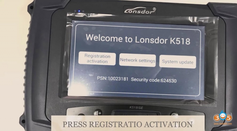 
			LONSDOR K518ISE Key programmer first use: Registration activation		