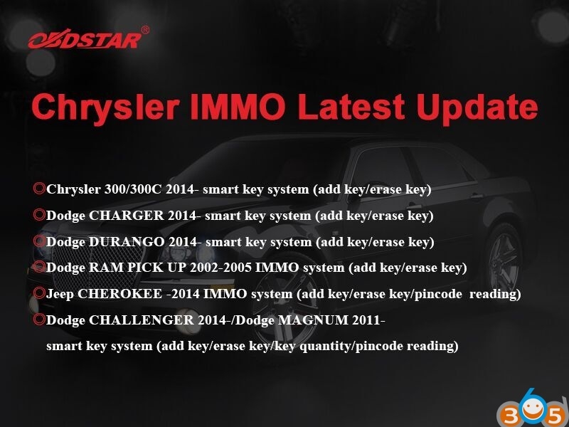 
			OBDSTAR X300 DP Update Chrysler IMMO Vehicle Models		
