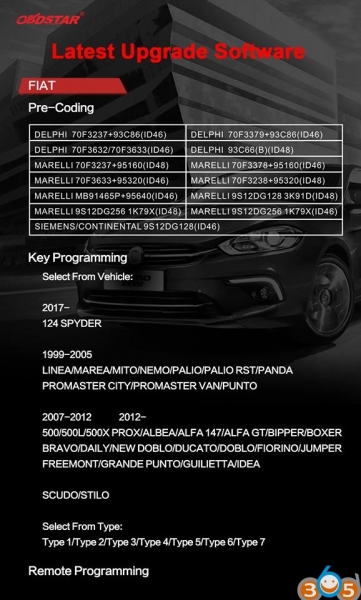 
			OBDSTAR X300 DP/Plus adds Fiat Lancia Iveco Maserati Ferrari etc		
