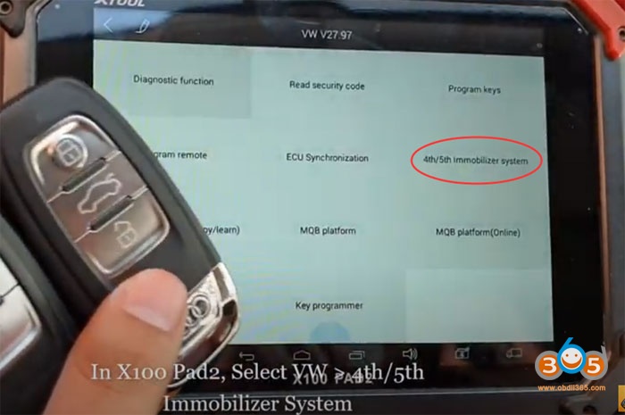 
			Program Audi Q5 5th IMMO Key with Xtool X100 PAD2		