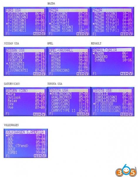 
			SBB Pro2 V48.88 Key Programmer Vehicle List		