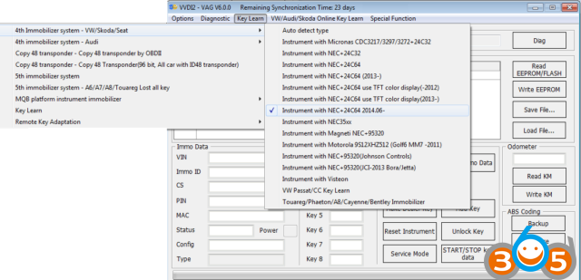 
			VAG SW0709 SW0805 NEC+24C64 VVDI2 Login with RESET PIN.		