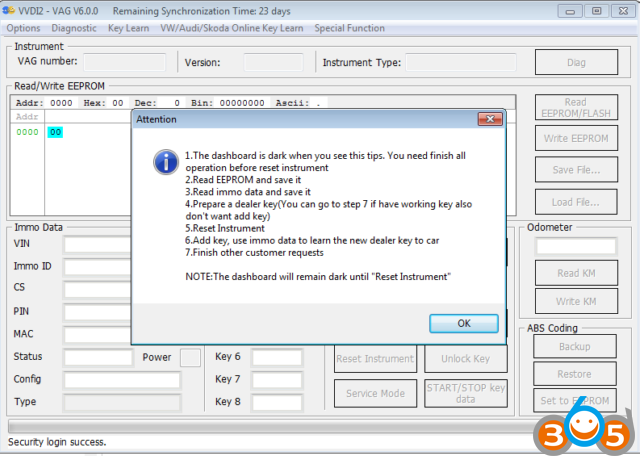 
			VAG SW0709 SW0805 NEC+24C64 VVDI2 Login with RESET PIN.		