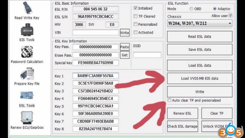 
			VVDI MB Tool Unlock W204 ESL without Renew EIS		