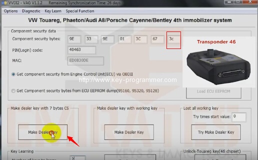 
			VVDI2 Program VW Touareg 2008 – 46 Transponder Key		