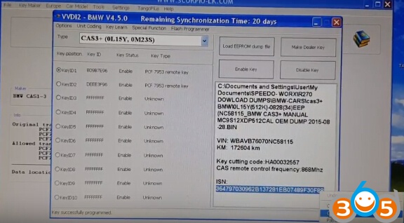 
			Xhorse VVDI2 Get ISN code from BMW CAS3+ by OBD		