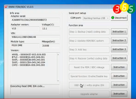 
			Yanhua BMW FEM Key Programmer read BMW ISN code by OBD		