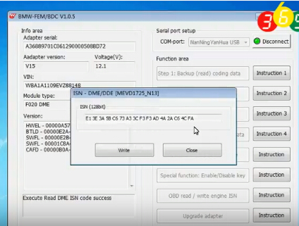 
			Yanhua BMW FEM Key Programmer read BMW ISN code by OBD		