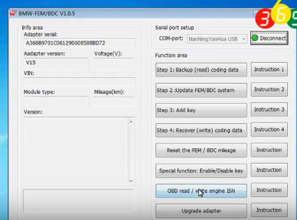 
			Yanhua BMW FEM Key Programmer read BMW ISN code by OBD		
