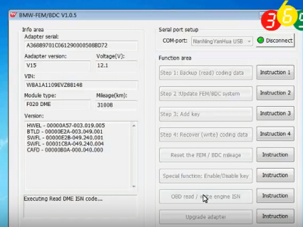 
			Yanhua BMW FEM Key Programmer read BMW ISN code by OBD		