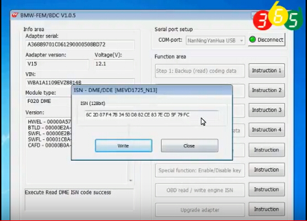 
			Yanhua BMW FEM Key Programmer read BMW ISN code by OBD		
