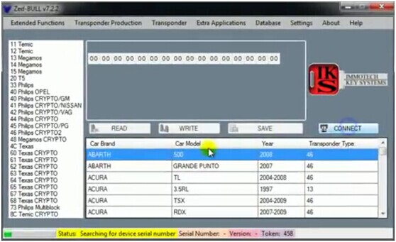 
			Zed-Bull Key Programmer copy ID46 to a TPX3 Transponder		