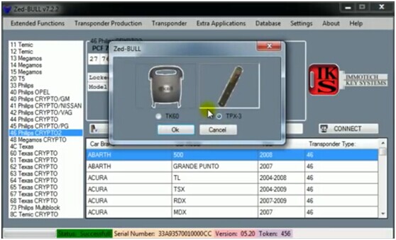 
			Zed-Bull Key Programmer copy ID46 to a TPX3 Transponder		