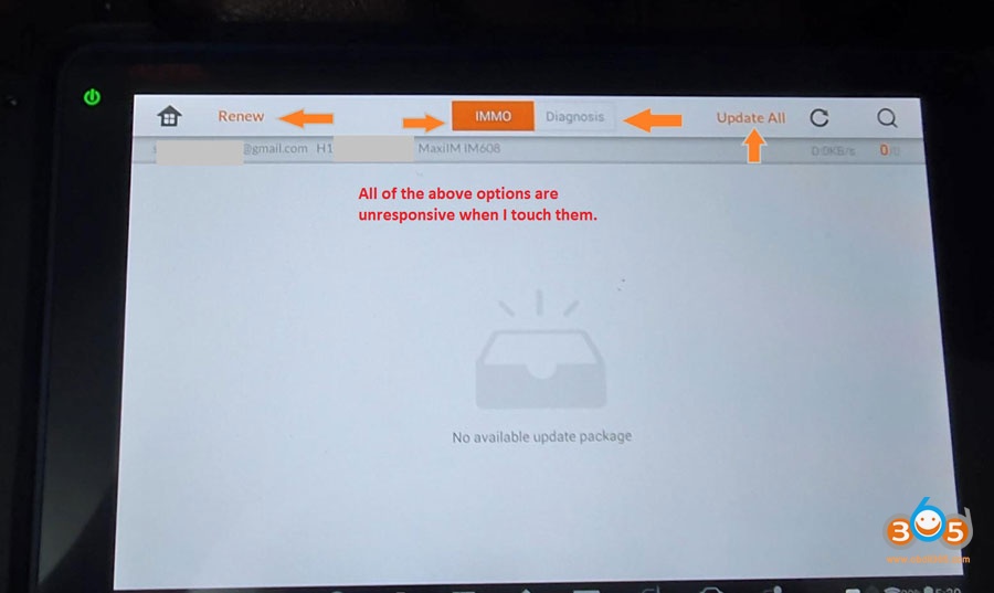 01 Autel Im608 Touchscreen Unresponsive