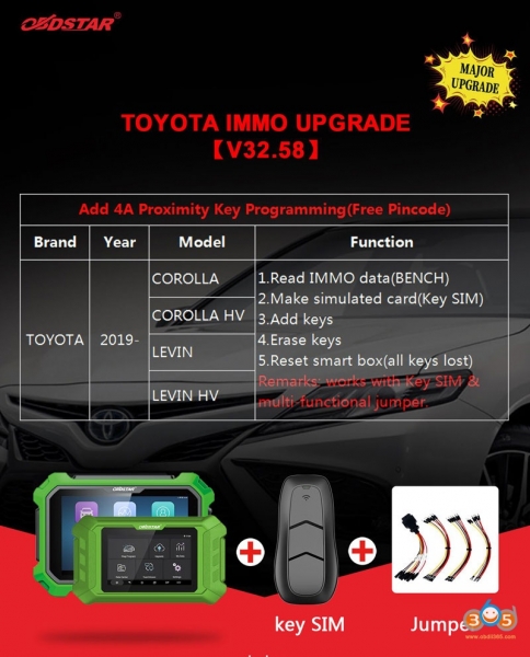 
			OBDSTAR Adds 2019- Toyota Corolla Levin 4A Proximity Key Programming		