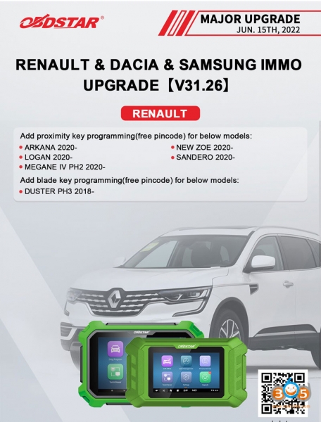 
			OBDSTAR Adds Renault 2020- Smart Key AKL Bypass Pin Code		