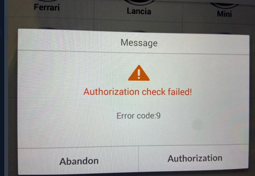 Autel IM608 Pro Authorization Check Failed! Error Code 9 Solution 1