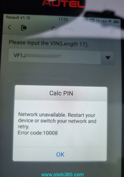 Autel KM100 Network Unavailable Error Code 10008 1