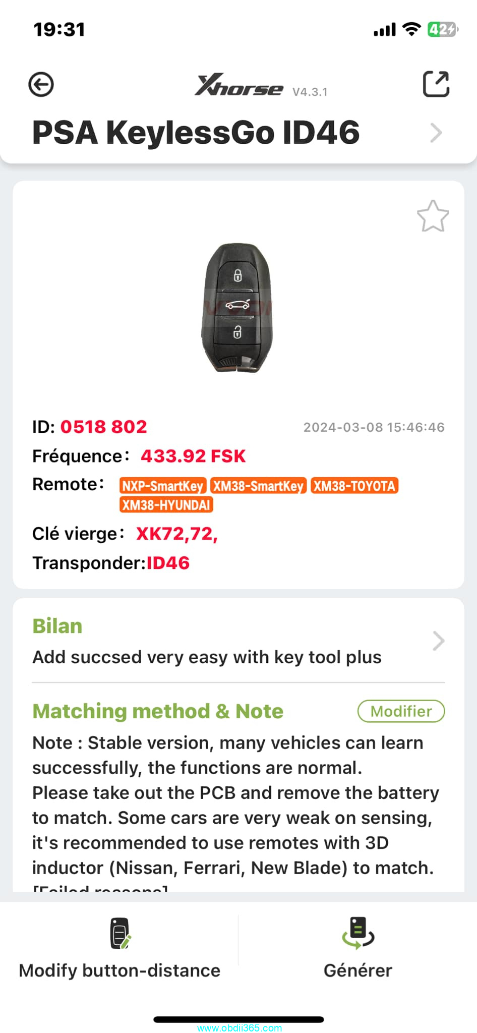 Obdstar Add Citroen C4 2016 Key 2