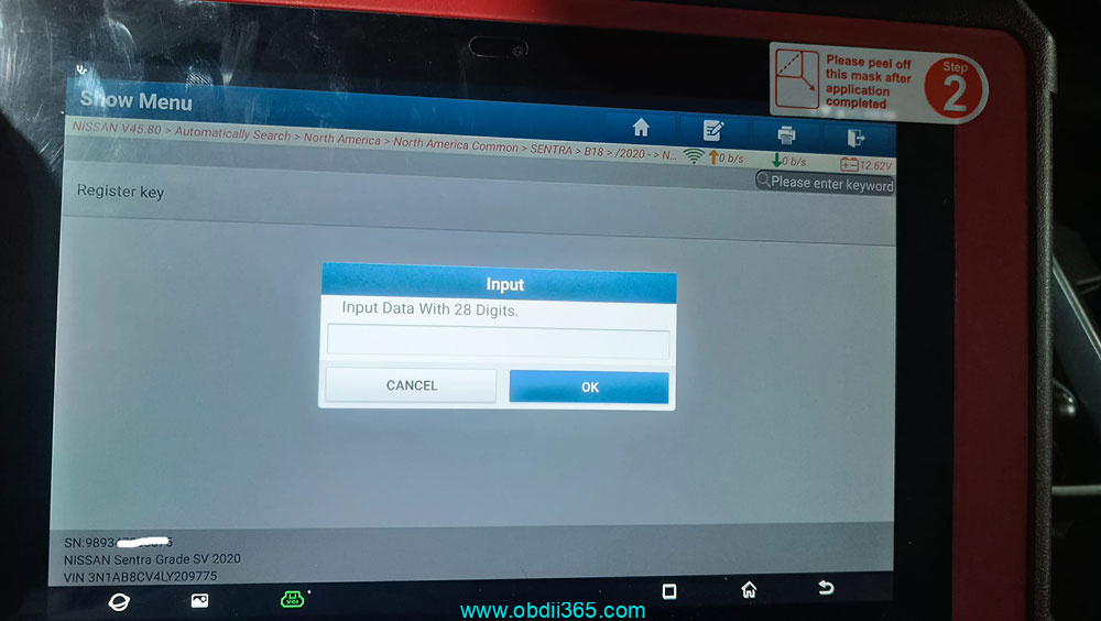 Launch X431 Nissan Sentra 2020 Pin Code