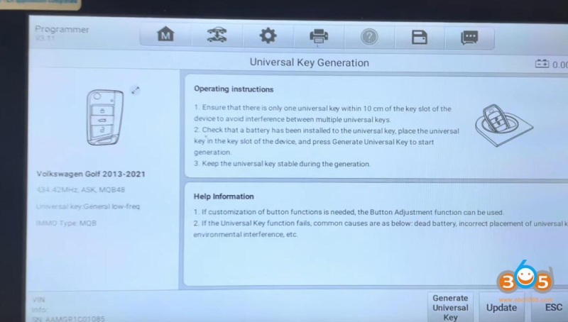 How to Generate VW Golf 7 2017 MQB Key with Autel IM508 and iKey?