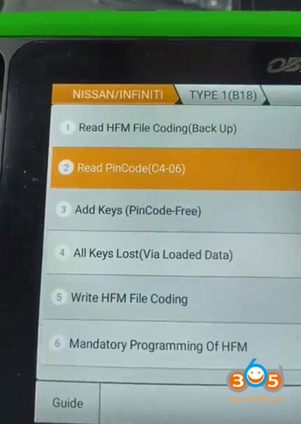 OBDSTAR G3 Read Nissan B18/T33 PIN Code via RH850 Adapter