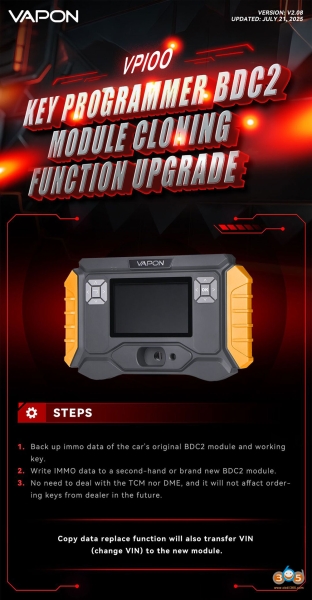 Vapon VP100 Adds BMW BDC2 Module Cloning Function