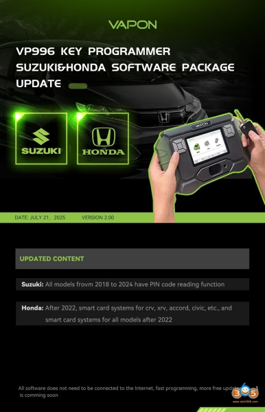 Vapon VP995 Adds Honda 2022- Smart Key Programming