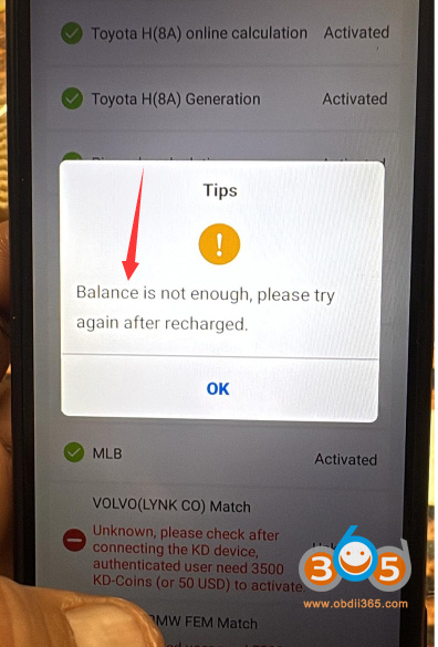 Keydiy MQB License Activation Error Balance Not Enough?