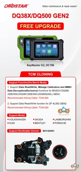 OBDSTAR DC706/G3 Update 2022+ Gen2 DQ380 ZF AL552 TCUs