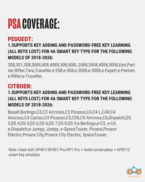 Autel Update PSA Opel 4A PIN Reading and Key Programming till 2026